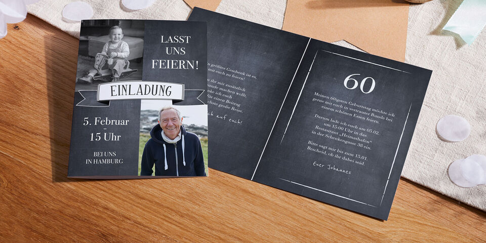 Einladungskarte mit festlichem Design für eine Feier am 5. Februar